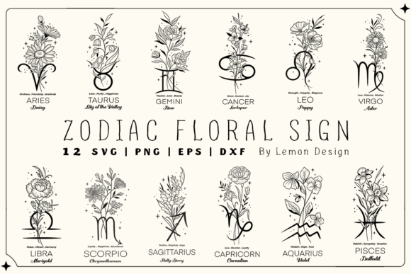 Download Zodiac Sign Floral SVG Design Bundle - Svg design bundle Collection
